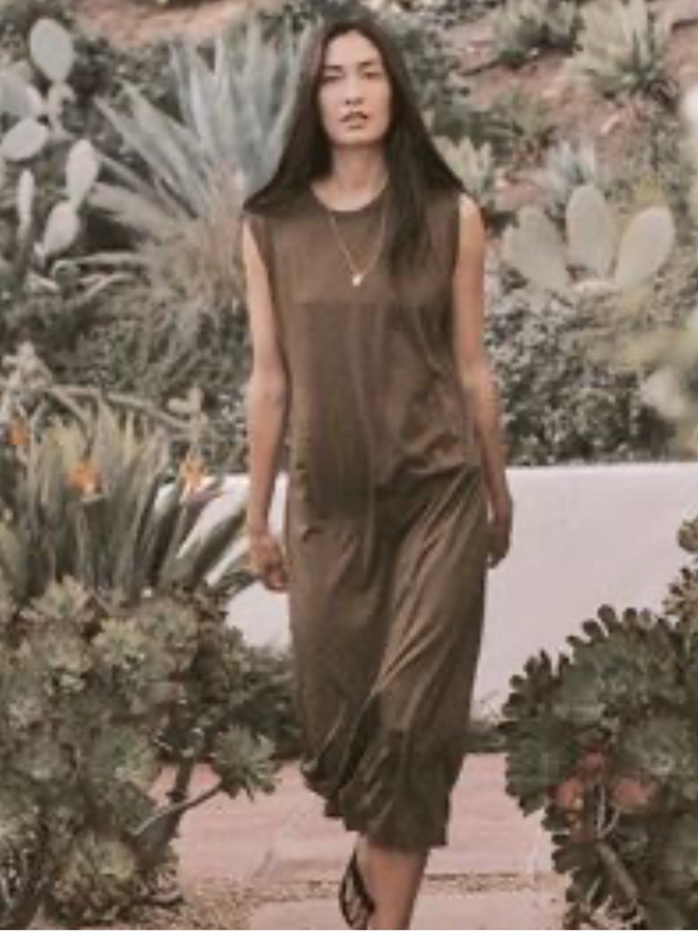 Buck Mason Olive Green Sleeveless Midi Dress